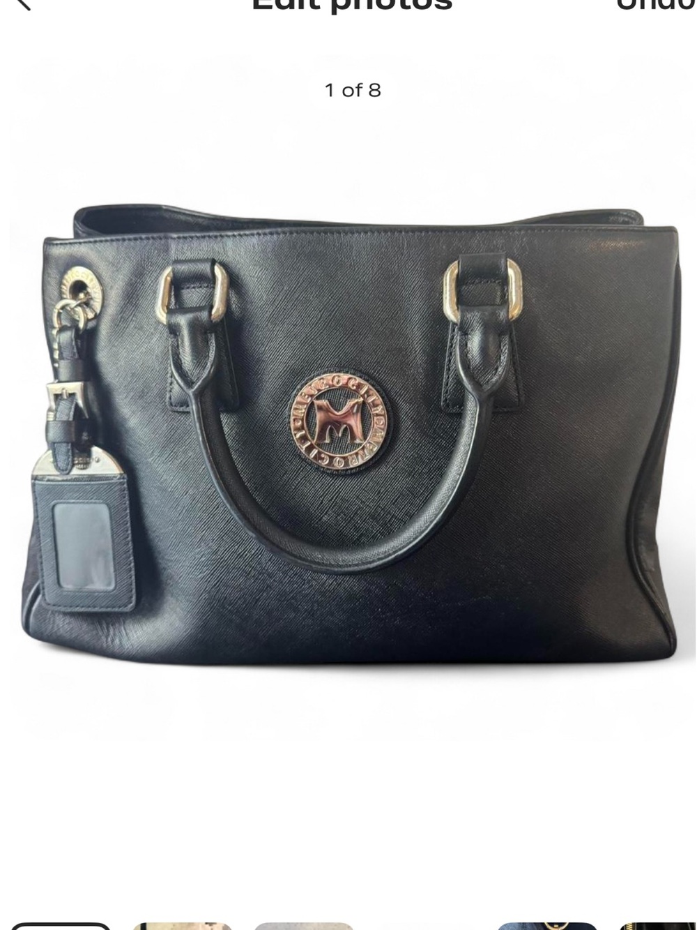 Metrocity Black Saffiano Leather 2 way bag  Satchel withLogo